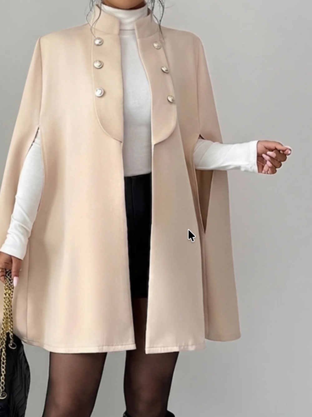 Classic Solid Open Front Button Detail Cape Style Blazer Coar Jacket - Picture 2 of 7